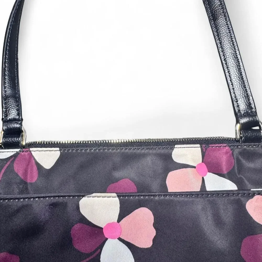 Kate Spade Dawn Dusk Buds Flat Crossbody Black Floral Nylon 10.5x10x1 adjustable